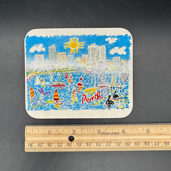 Vintage Coasters Ken Done 1980s Set Of 6 Australia City Cork Back Original Box - Picture 10 of 10